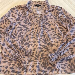 Generation Love Leopard Print Sheer Tie-Neck Blouse Size Small Never Worn